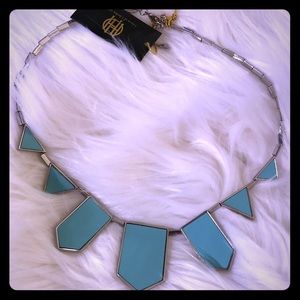 HOH, SILVER BIB NECKLACE, w/ TURQUOISE LEATHER